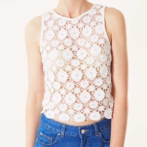 TOPSHOP White Floral Crochet Tank Top Size 2